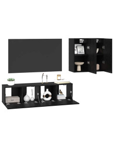 Set mobile TV Montaggio a parete Rovere Nero Legno multistrato