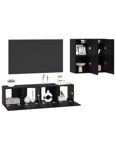 Set mobile TV Montaggio a parete Rovere Nero Legno multistrato