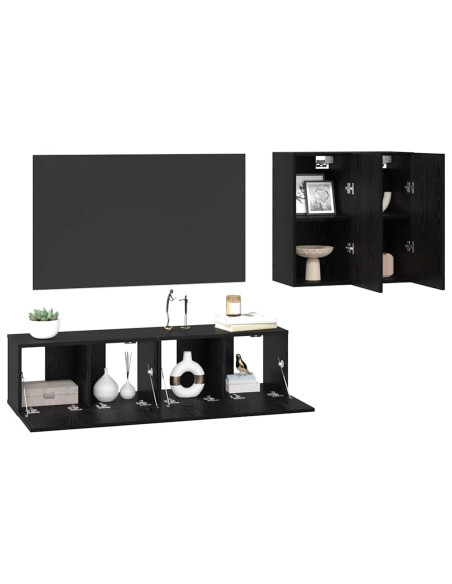 Set mobile TV Montaggio a parete Rovere Nero Legno multistrato
