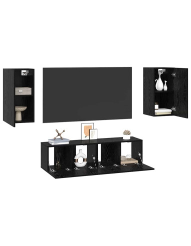 Set mobile TV Montaggio a parete Rovere Nero Legno multistrato