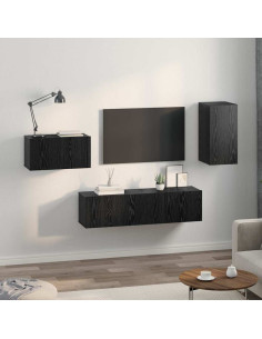 Set mobile TV con cassetto Rovere Nero Legno multistrato 2