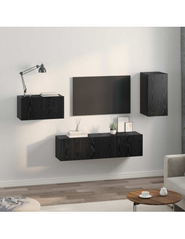 Set mobile TV con cassetto Rovere Nero Legno multistrato