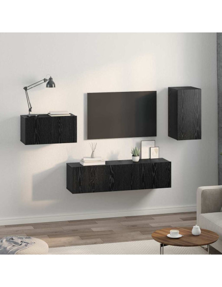 Set mobile TV con cassetto Rovere Nero Legno multistrato