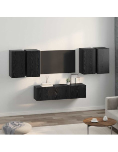 Set mobile TV Montaggio a parete Rovere Nero Legno multistrato 2