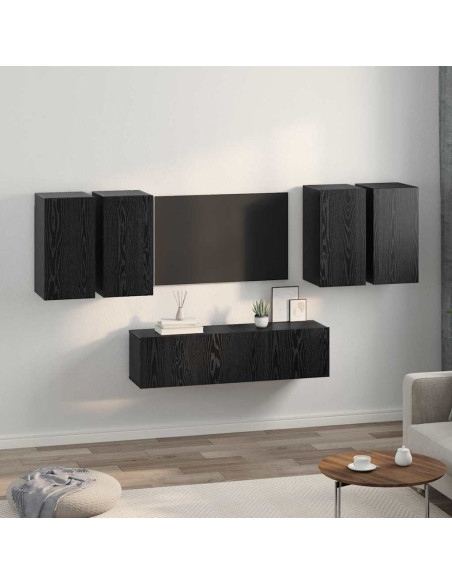 Set mobile TV Montaggio a parete Rovere Nero Legno multistrato