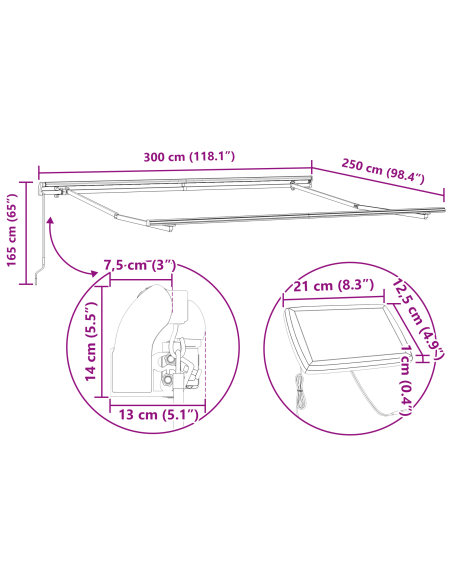 Tenda Retrattile Multicolore 300 x 250 cm Tessuto e acciaio