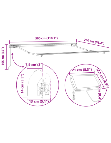Tenda Retrattile Multicolore 300 x 250 cm Tessuto e acciaio