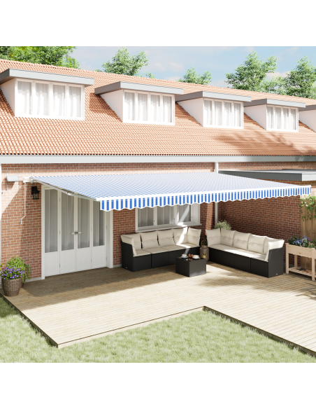 Tenda Retrattile with Blu e bianco 6 x 3 m Tessuto e metallo