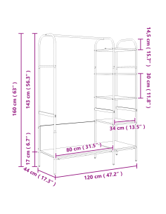 Stendibiancheria Rovere Marrone 120 x 44 x 160 cm