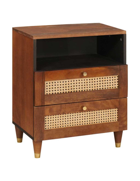 Comodini Marrone Rattan e legno di mango massello