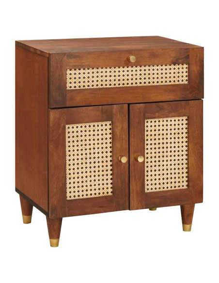 Comodini con cassetto Marrone Vimini e legno di mango massello