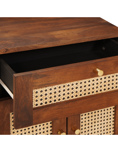 Comodini con cassetto Marrone Vimini e legno di mango massello