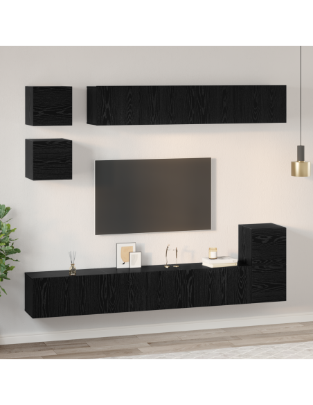 Set mobile TV con lo scaffale Altro con archiviazione 8 pcs Rovere Nero