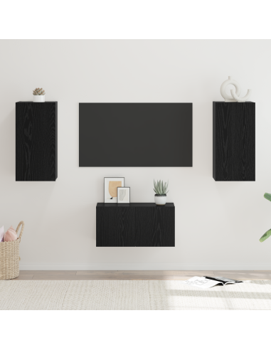 Set mobile TV 3 pcs Rovere Nero Legno multistrato