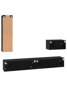 Mobile TV da Parete 4 pcs Rovere Nero Legno multistrato