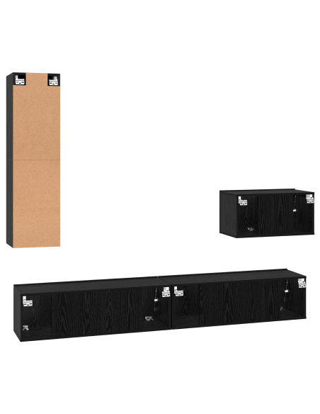 Mobile TV da Parete 4 pcs Rovere Nero Legno multistrato