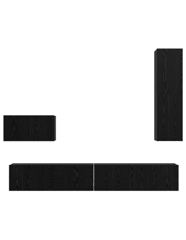 Mobile TV da Parete 4 pcs Rovere Nero Legno multistrato