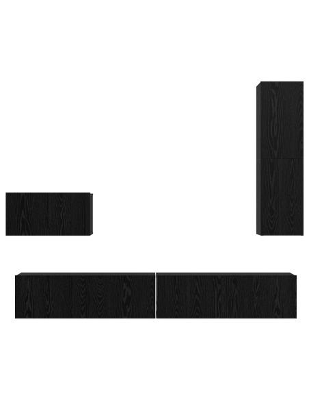 Mobile TV da Parete 4 pcs Rovere Nero Legno multistrato