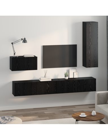 Mobile TV da Parete 4 pcs Rovere Nero Legno multistrato