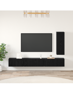 Set mobile TV con cassetto 4 pcs Rovere Nero Legno multistrato 2
