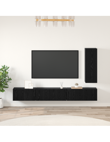 Set mobile TV con cassetto 4 pcs Rovere Nero Legno multistrato