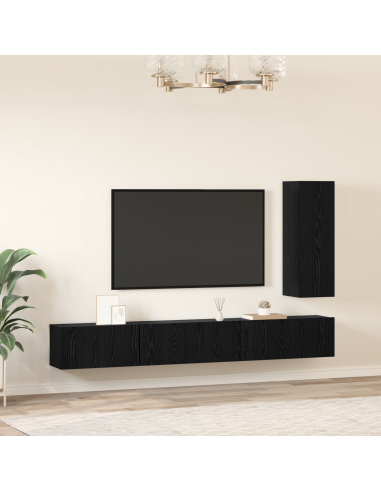 Set mobile TV con cassetto 4 pcs Rovere Nero Legno multistrato