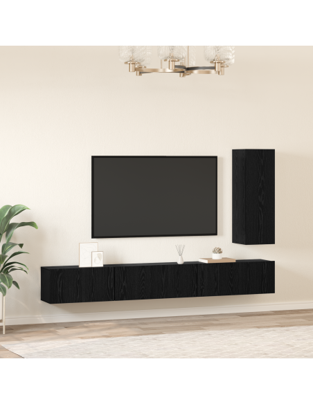 Set mobile TV con cassetto 4 pcs Rovere Nero Legno multistrato