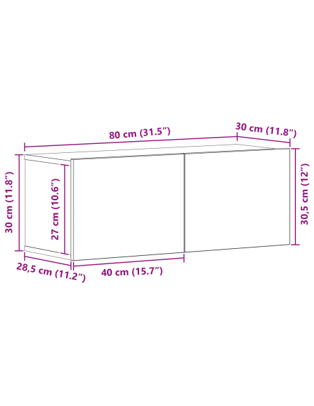 Set mobile TV 4 pcs Rovere Nero 30.5 x 30 x 90 cm