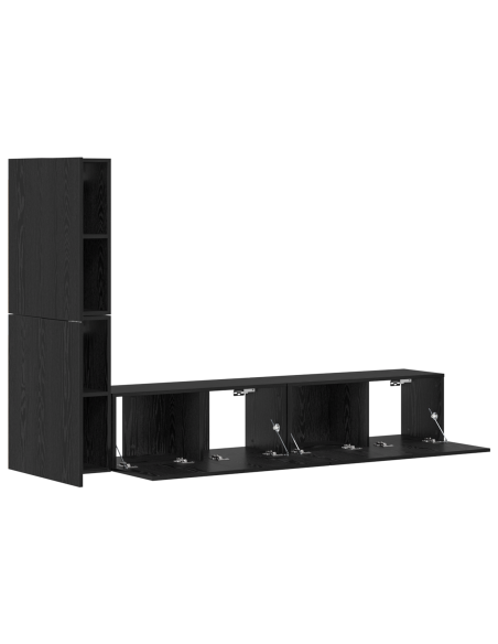 Mobile TV da Parete 4 pcs Rovere Nero Legno multistrato
