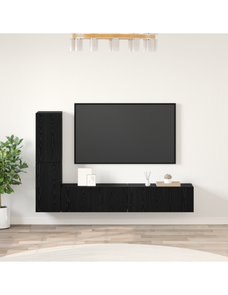 Mobile TV da Parete 4 pcs Rovere Nero Legno multistrato