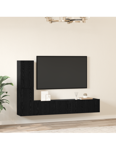 Mobile TV da Parete 2 pcs Rovere Nero Legno multistrato