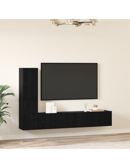 Mobile TV da Parete 4 pcs Rovere Nero Legno multistrato