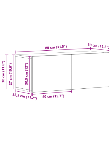 Mobile TV da Parete 2 pcs Rovere Nero Legno multistrato