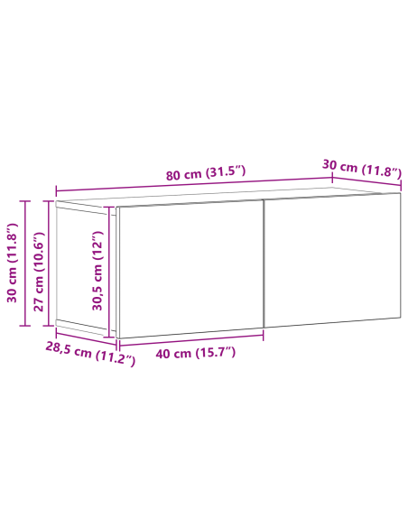 Mobile TV da Parete 2 pcs Rovere Nero Legno multistrato