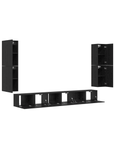 Unità TV Montaggio a parete 4 pcs Rovere Nero Legno multistrato