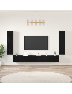 Unità TV Montaggio a parete 4 pcs Rovere Nero Legno multistrato 2