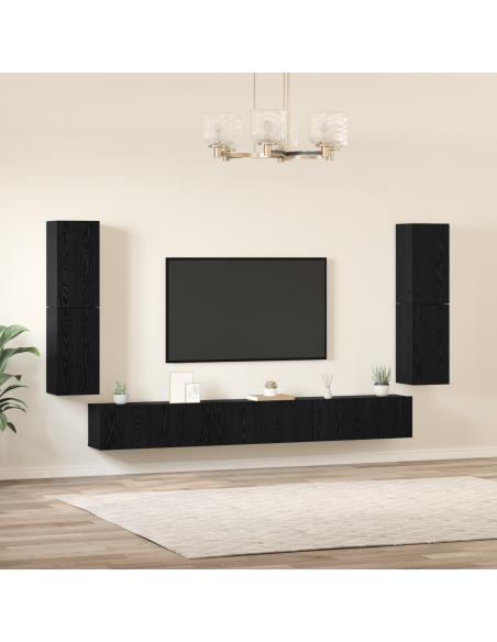 Set mobile TV con porta 5 pcs Rovere Nero Legno multistrato