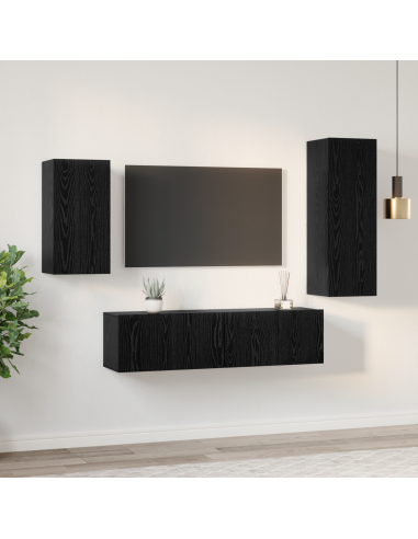 Set mobile TV 4 pcs Rovere Nero Legno multistrato