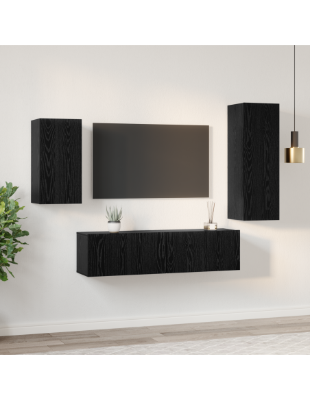 Set mobile TV 4 pcs Rovere Nero Legno multistrato