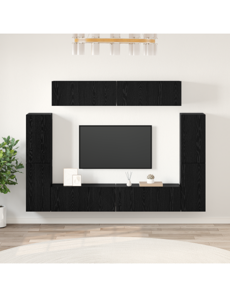 Set mobile TV 8 pcs Rovere nero Legno multistrato