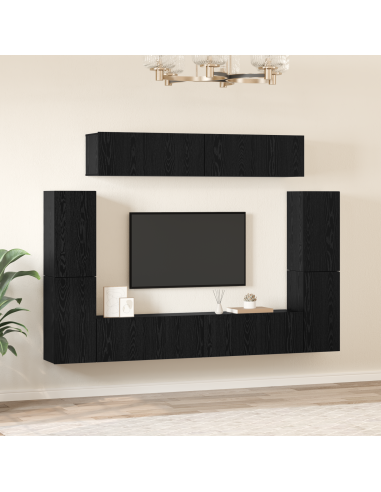 Set mobile TV 8 pcs Rovere nero Legno multistrato