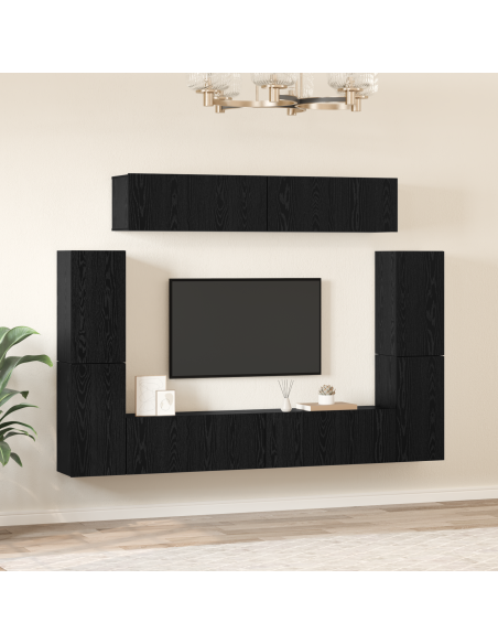 Set mobile TV 8 pcs Rovere nero Legno multistrato