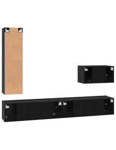 Set mobile TV con cassetto 4 pcs Rovere Nero Legno multistrato