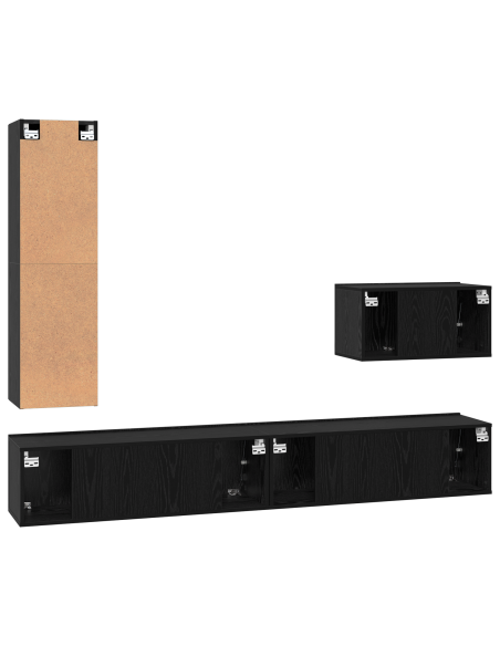 Set mobile TV con cassetto 4 pcs Rovere Nero Legno multistrato