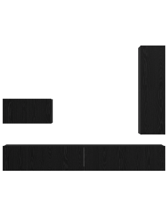 Set mobile TV con cassetto 4 pcs Rovere Nero Legno multistrato 2