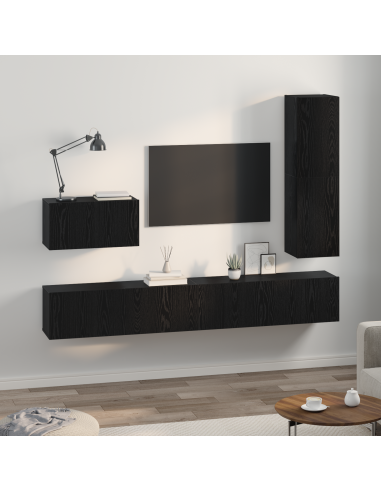 Set mobile TV con cassetto 4 pcs Rovere Nero Legno multistrato