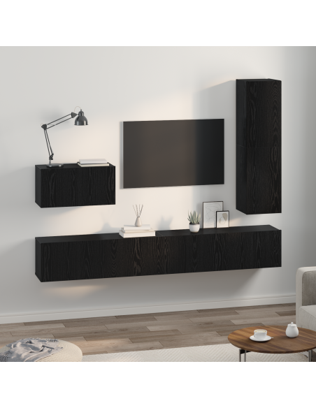 Set mobile TV con cassetto 4 pcs Rovere Nero Legno multistrato