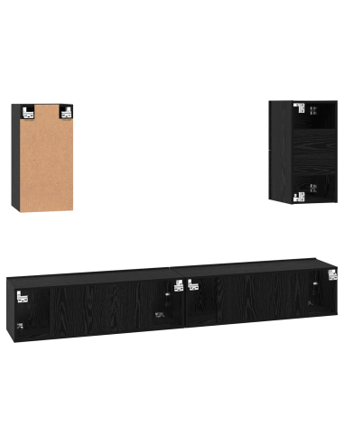 Mobile TV da Parete 3 pcs Rovere Nero Legno multistrato