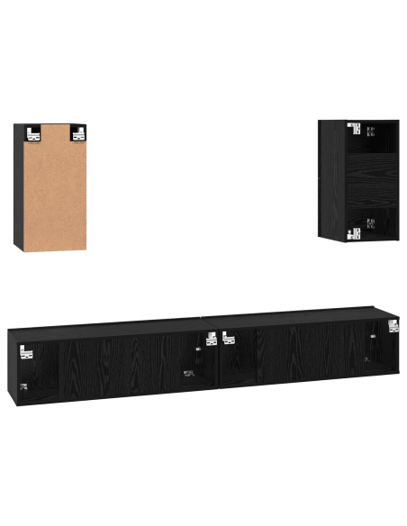 Mobile TV da Parete 6 pcs Rovere Nero Legno multistrato