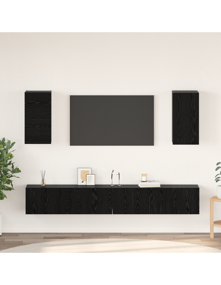 Mobile TV da Parete 6 pcs Rovere Nero Legno multistrato